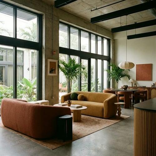 Open-concept creative office with modern industrial finishes