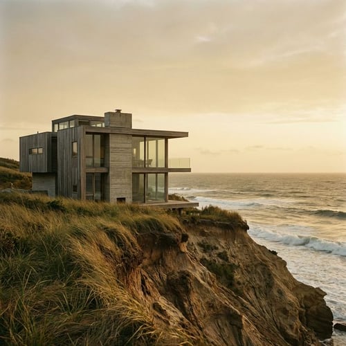 Modern luxury home perched on a dramatic dune bluff in Montauk